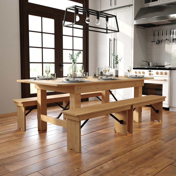 Flash Furniture Rectangle 40 in W, 84 in L, 30 in H, Pine Wood, Pinus Glabra, Steel, Light Natural XA-F-84X40-LN-GG - main